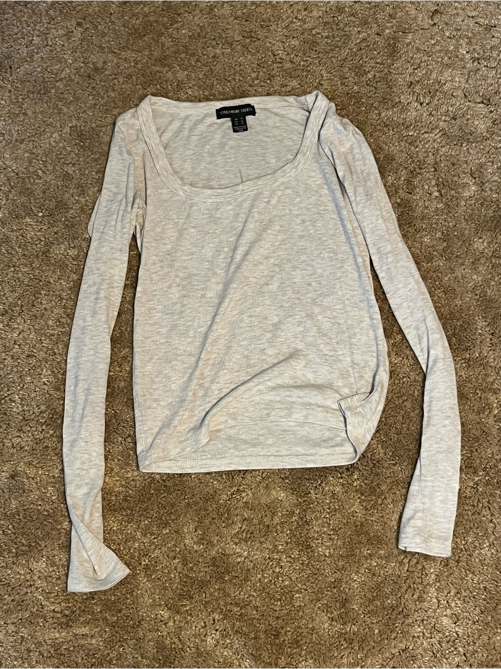 Streetwear Society Light Gray Long Sleeve Scoop Neck Top
